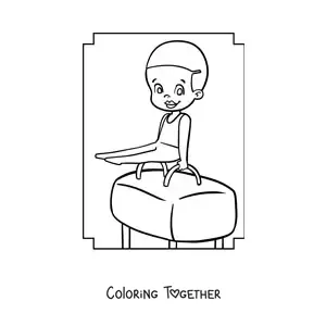 Coloring page of a kawaii girl gymnast on the vault