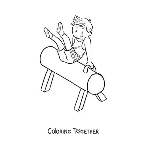 Coloring page of a boy gymnast on the vault