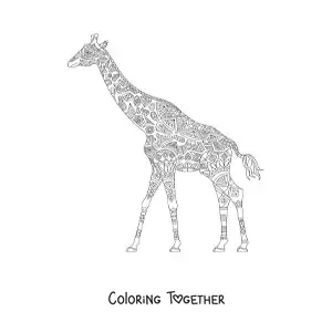 Coloring page of a giraffe-shaped mandala stretching its neck