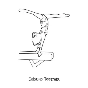 Coloring page of a girl gymnast on the vault