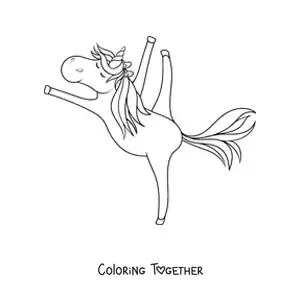 Coloring page of an animated gymnast unicorn