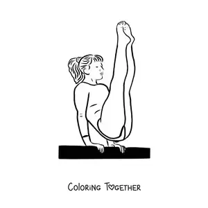 Coloring page of a girl gymnast on the vault