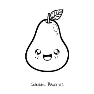 Coloring page of a smiling kawaii pear