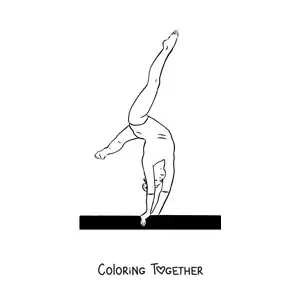 Coloring page of a girl gymnast performing exercises on the vault
