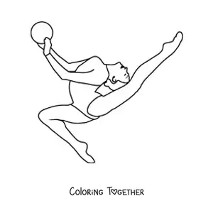 Coloring page of an athlete practicing rhythmic gymnastics with a ball