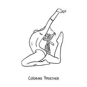 Coloring page of a girl doing artistic gymnastics