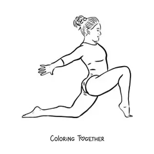 Coloring page of a girl doing artistic gymnastics moves