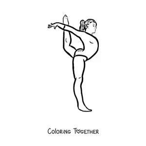 Coloring page of a gymnast performing a women's artistic gymnastics move