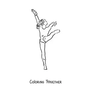 Coloring page of a woman doing competitive gymnastics