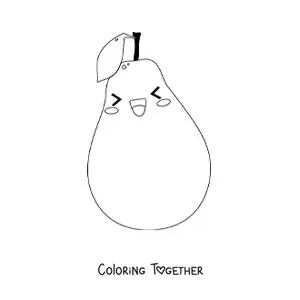 Coloring page of a kawaii cartoon pear with its eyes closed