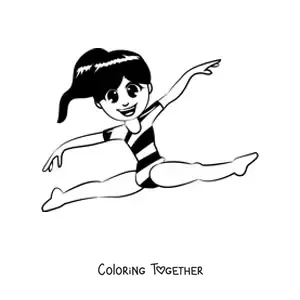 Coloring page of a girl practicing gymnastics