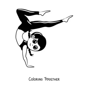 Coloring page of a girl in a rhythmic gymnastics pose