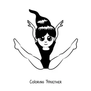 Coloring page of a girl doing artistic gymnastics
