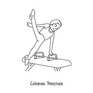 Coloring page of a men's gymnastics athlete on the vault