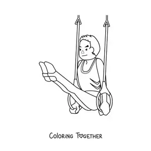 Coloring page of an athlete doing men's gymnastics on the rings