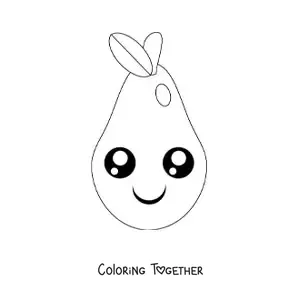 Coloring page of a kawaii animated pear with big eyes