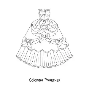 Coloring page of a dress with bows