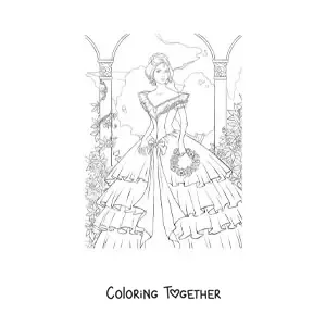 Coloring page of a lady in a dress