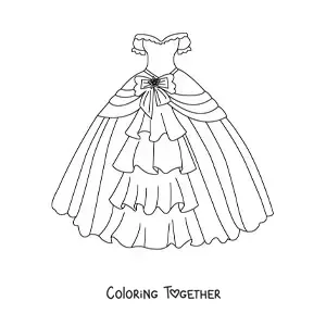 Coloring page of a quinceanera dress