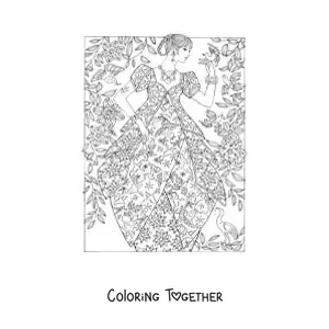 Coloring page of a woman in a period dress