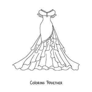 Coloring page of an elegant vintage-style dress