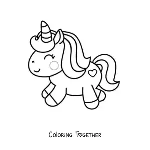 Coloring page of a kawaii unicorn