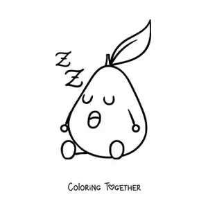 Coloring page of a cartoon pear sleeping while sitting