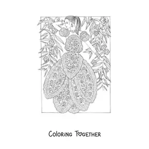 Coloring page of a model and a mandala-patterned dress