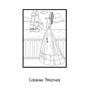 Coloring page of a model in a summer dress