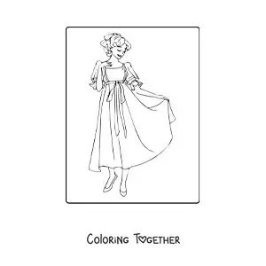 Coloring page of a girl in a simple dress
