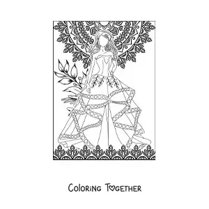 Coloring page of a wedding dress
