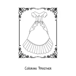 Coloring page of a simple princess-style dress