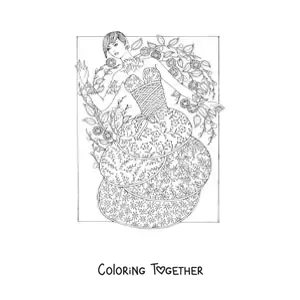 Coloring page of a model in a floral dress