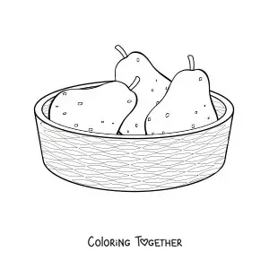 Coloring page of a basket of pears