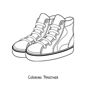 Coloring page of a pair of canvas high-top sneakers