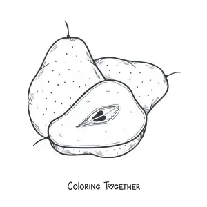 Coloring page of two whole pears and one sliced one