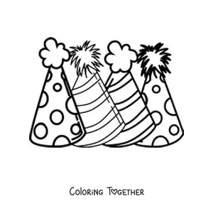 Coloring page of three party hats