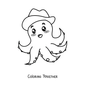 Coloring page of a cartoon octopus with a hat