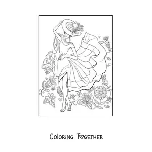 Coloring page of a lady with an elegant hat