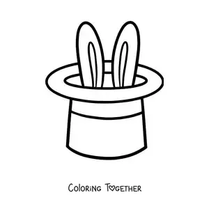 Coloring page of a magician's hat with a rabbit inside