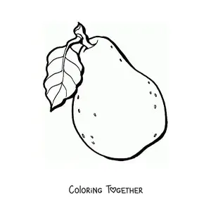 Coloring page of a pear with a leaf on the stem