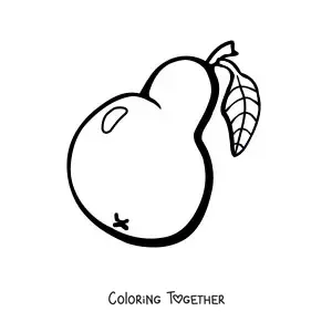 Coloring page of a cartoon pear with a leaf on the stem