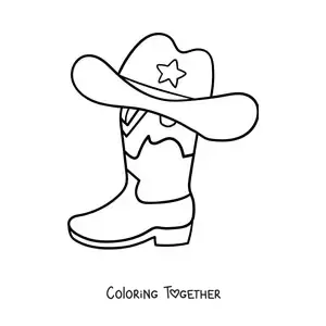 Coloring page of a boot with a cowboy hat