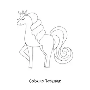 Coloring page of a kawaii unicorn