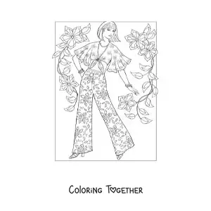 Coloring page of a girl with pretty pants