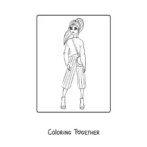 Coloring page of a girl with striped pants