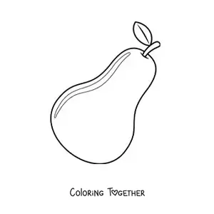 Coloring page of a shiny pear with a stem and leaf
