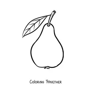 Coloring page of a pear with a stem and leaf