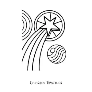 Coloring page of a star with ornaments and a Christmas hat