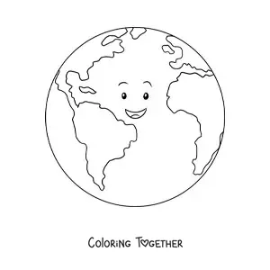 Coloring page of a cartoon Earth smiling